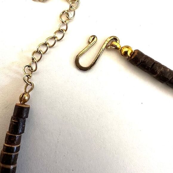 wood beaded  and bone cylinder pendant necklace - Picture 7 of 9